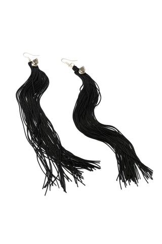 Fringe earrings [Black-Silver]